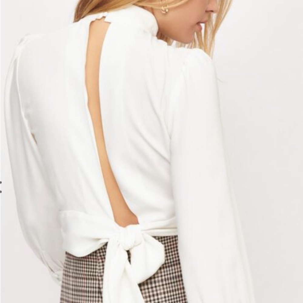 DYNAMITE mock neck open back blouse
